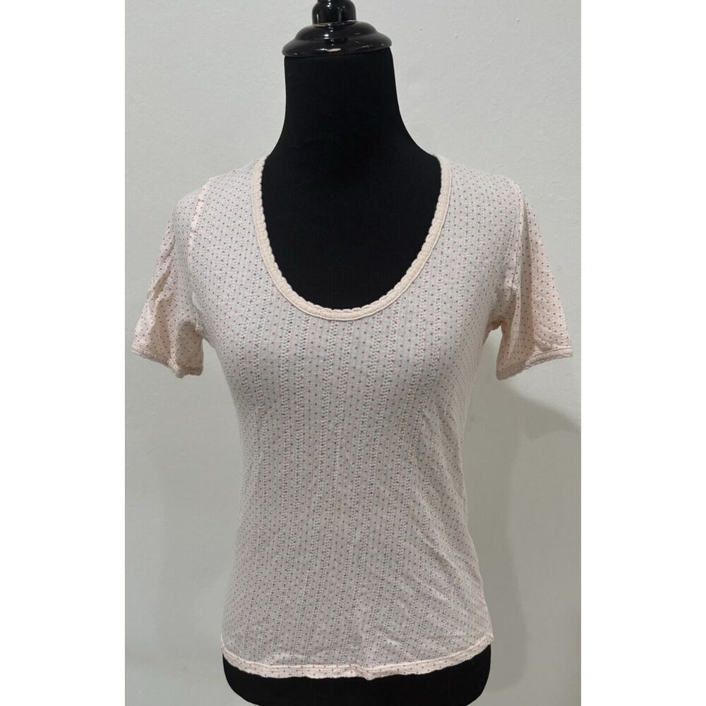 Rouje Pointelle Pink Dot T-Shirt Size 40 Fits Like Small